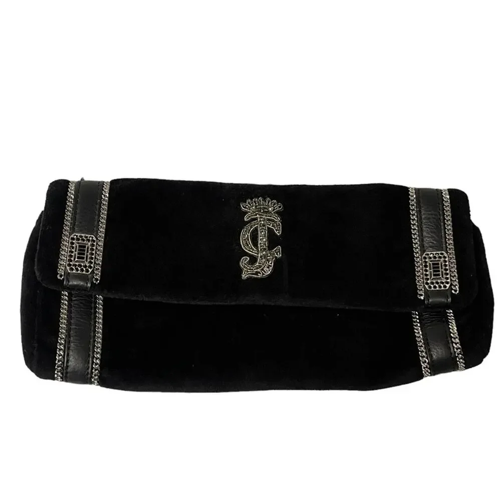 JUICY COUTURE SUZE CHAIN VELOUR NAVY BLUE CLUTCH RINESTONE.